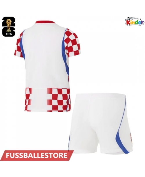 Günstige Kroatien Heimtrikotsatz Kinder WM 2026 Kurzarm (+ Kurze Hosen)